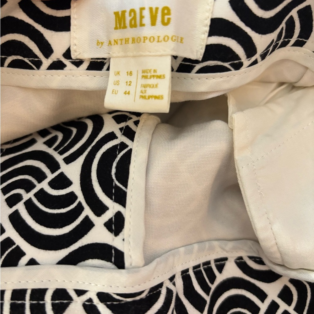 Maeve by Anthropologie Black White Geometric Flare Pants Size 12 - Picture 6 of 8